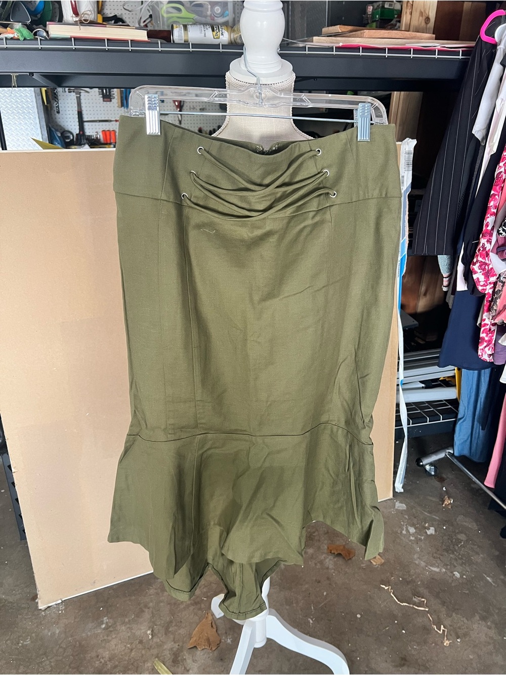 7thAve New York & co Olive Lace-Up Maxi Skirt with Flounce Hem - Women
